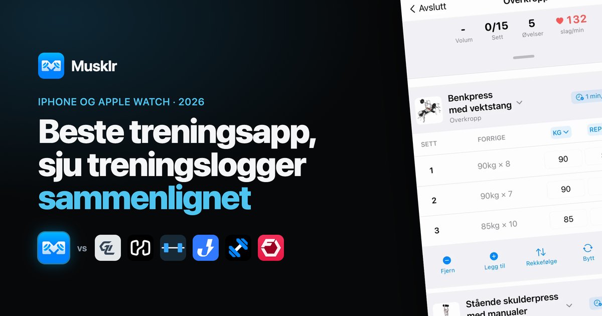 Musklr som logger et sett på iPhone, ved siden av de seks appene den sammenlignes med.