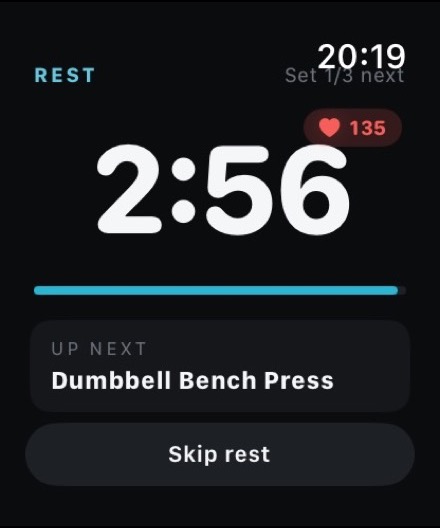 Musklr hviletimer på Apple Watch — 2:56 igjen